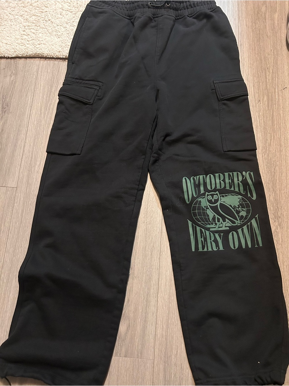 October's Very Own Black Cargo Pants with Green Logo